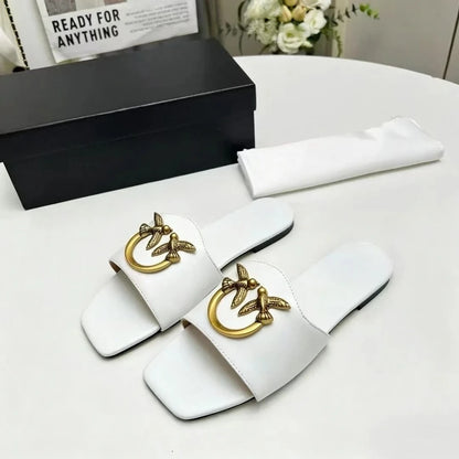 Elegant Square Toe Slide Sandals