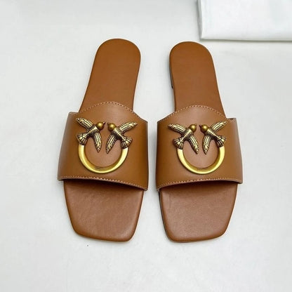 Elegant Square Toe Slide Sandals