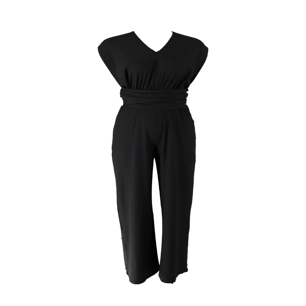 Fashion Tie-Waist V-Neck Jumpsuit