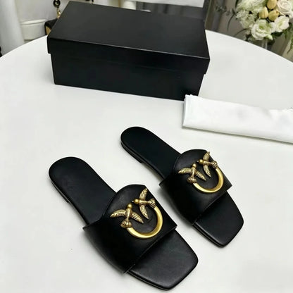 Elegant Square Toe Slide Sandals