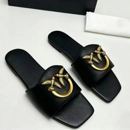 Elegant Square Toe Slide Sandals