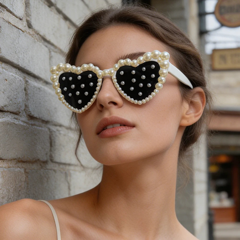 Pearl Decor Heart Sunglasses