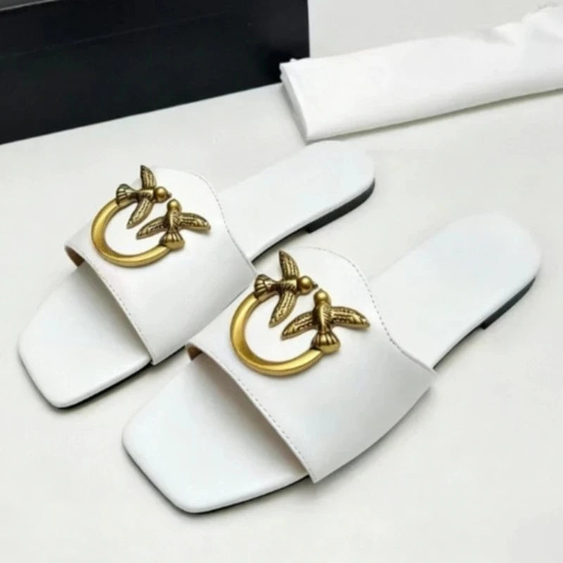 Elegant Square Toe Slide Sandals
