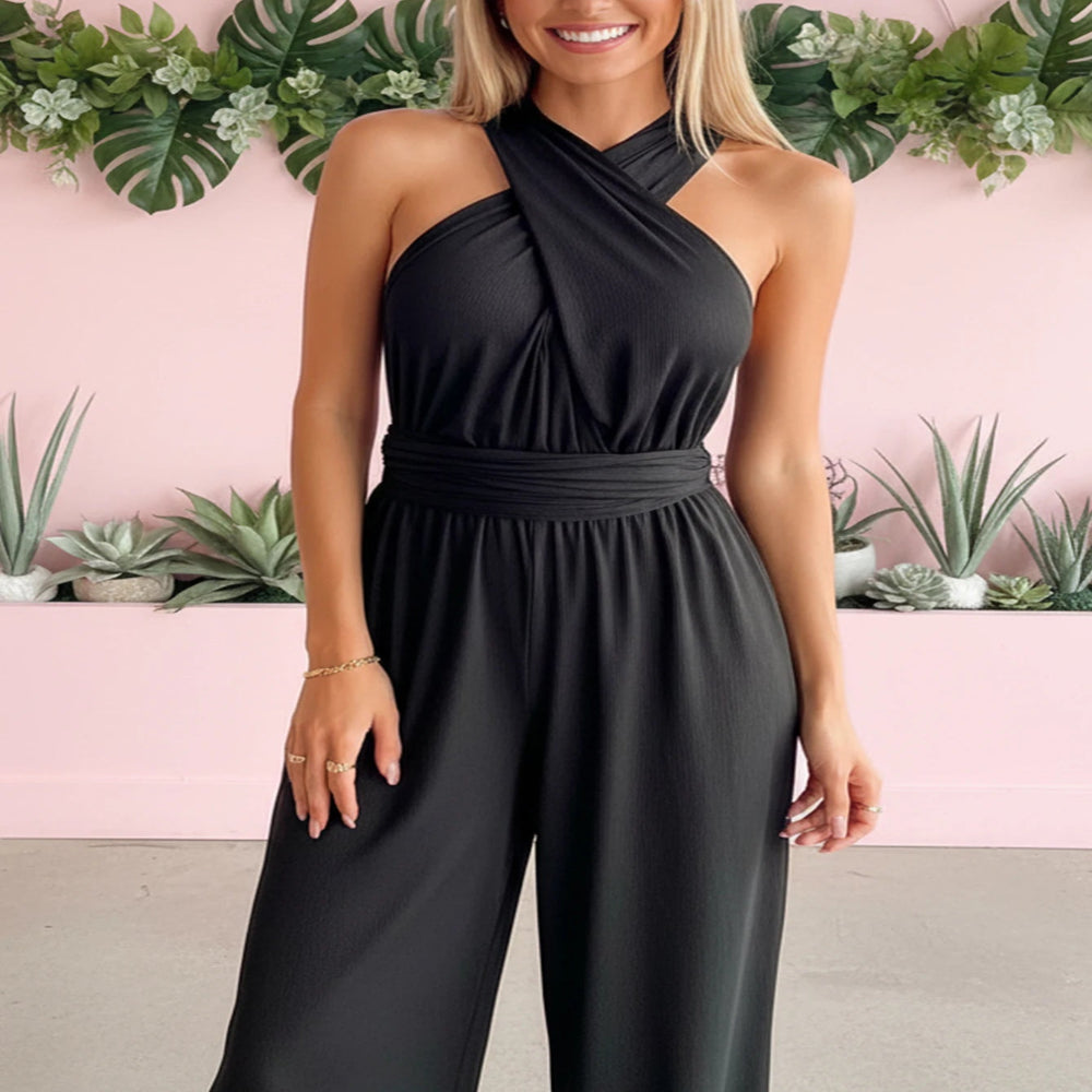 Fashion Tie-Waist V-Neck Jumpsuit