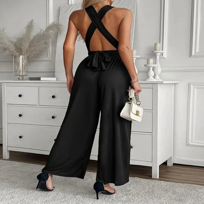 Fashion Tie-Waist V-Neck Jumpsuit