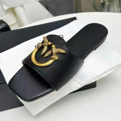 Elegant Square Toe Slide Sandals